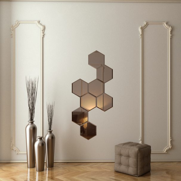 Set Oglinda Bronze cu fazeta, forma hexagon
