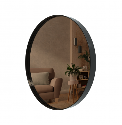 Oglindă bronze rotundă Ø 60×5 cm cu ramă metalică neagră