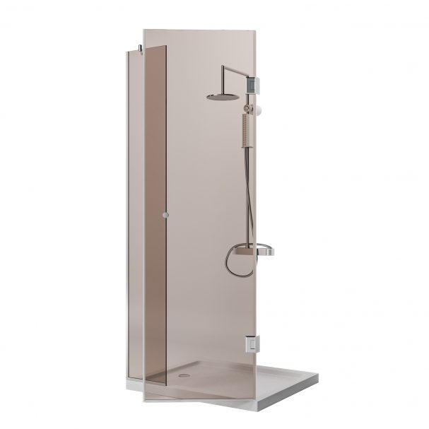 Ușă duș cu prindere de perete și panou fix bronze